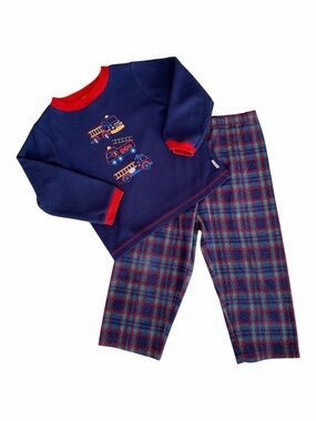 VTG Little Me Truck Pajamas Boys 3 Red Blue Fleece Set Top Pants Long Sleeve